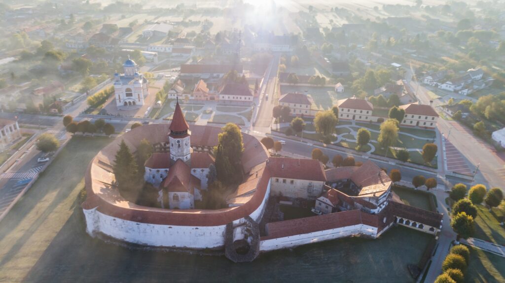 Aerial view of Prejmer fortified Church. Brasov, Romania